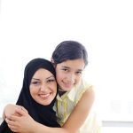 Muslim arabic mother and daughter
